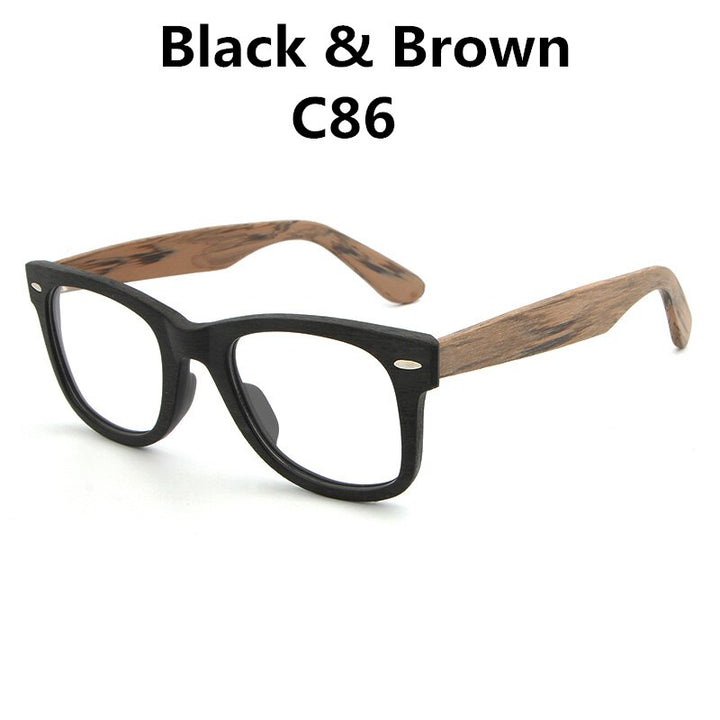Hdcrafter Unisex Full Rim Square Round Wood Frame Eyeglasses Lhb031 Full Rim Hdcrafter Eyeglasses BlackBrownC86  