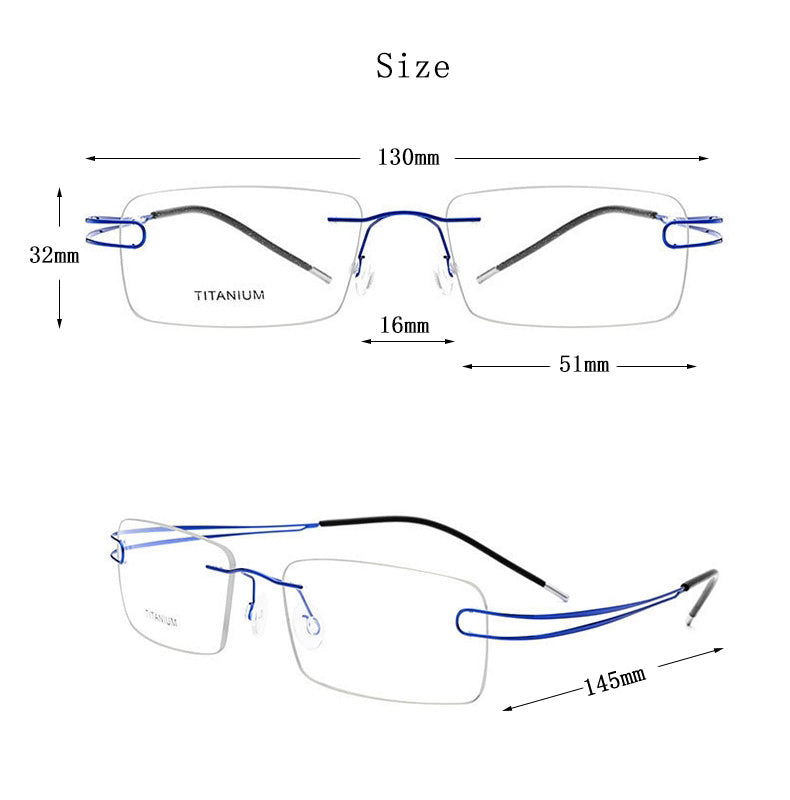 Hdcrafter Unisex Rimless Rectangle Titanium Frame Eyeglasses 50003 Rimless Hdcrafter Eyeglasses   