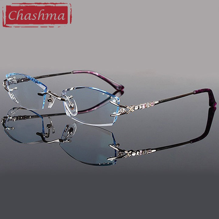 Chashma Ottica Women's Rimless Irregular Rectangle Titanium Eyeglasses Tinted Lenses 1006 Rimless Chashma Ottica   