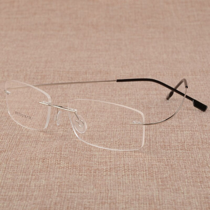 Men's Titanium Alloy Frame Rimless Eyelasses S808 Rimless Bclear Silver  