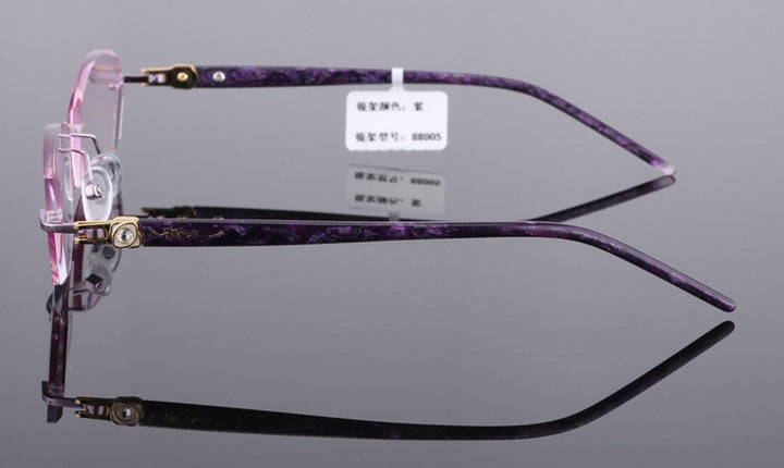 Reven Jate 88005 Pure Titanium Rimless Diamond Cutting Woman Glasses Frame Eyeglasses (Purple) Rimless Reven Jate   