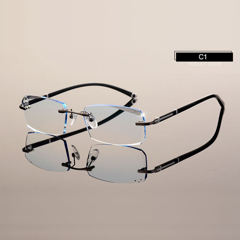 Hotochki Men's Diamond Cut Rimless TR-90 Frame Eyeglasses A001 Customizable Shape Lenses Rimless Hotochki   