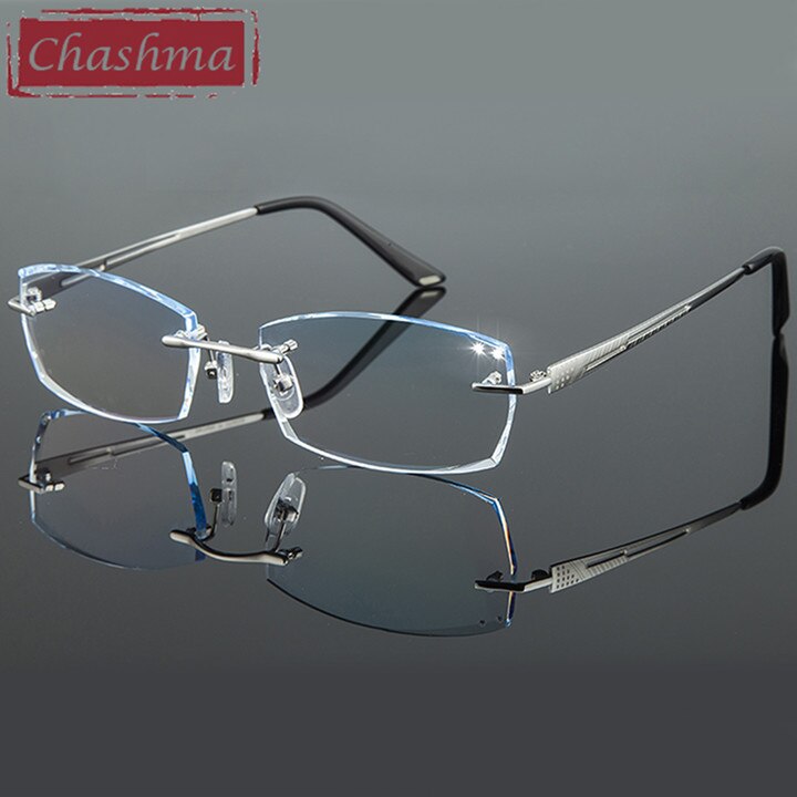 Chashma Ottica Men's Rimless Rectangle Titanium Eyeglasses Tinted Lenses 8146 Rimless Chashma Ottica Silver  