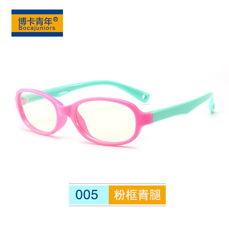 Unisex Children's Anti Blue Light Eyeglasses Silica Gel Frame Anti Blue Brightzone Pink frame Cyan leg  