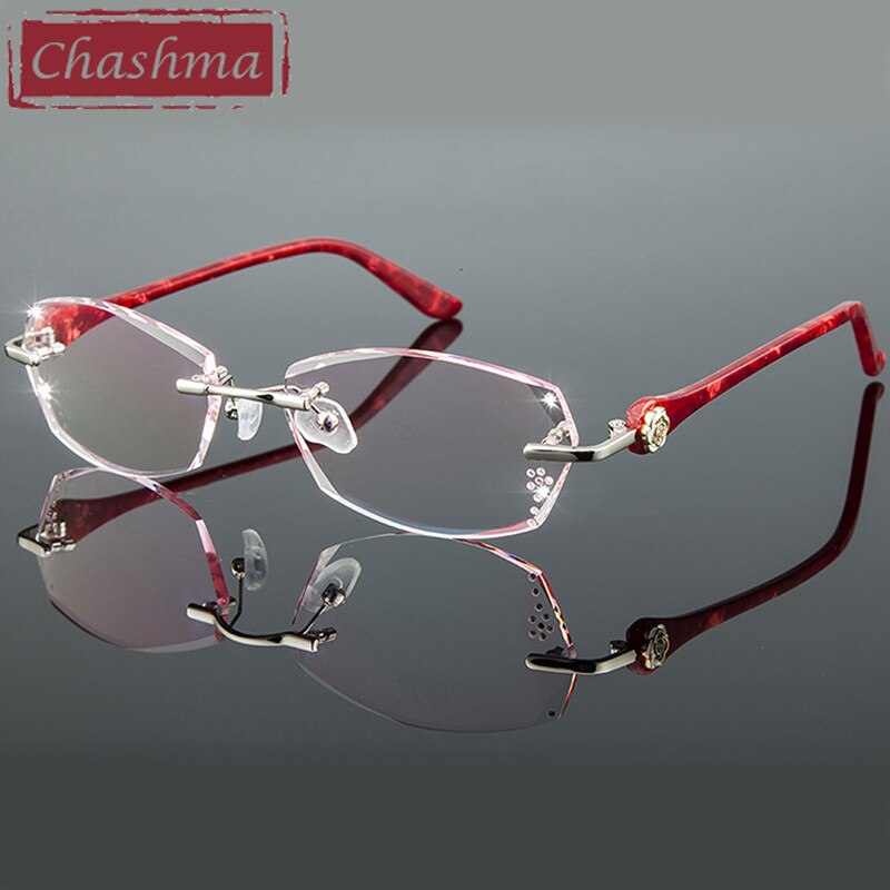 Chashma Ottica Women's Rimless Irregular Rectangle Titanium Eyeglasses Tinted Lenses 58031 Rimless Chashma Ottica   
