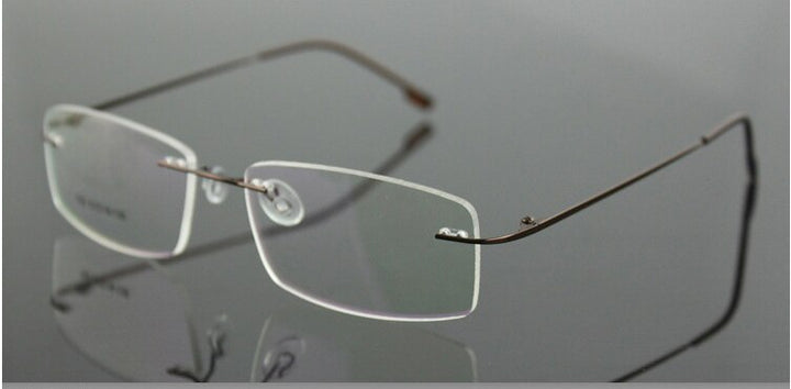 Chashma Ottica Unisex Rimless Rectangle Titanium Alloy Eyeglasses 763 Rimless Chashma Ottica Auburn  