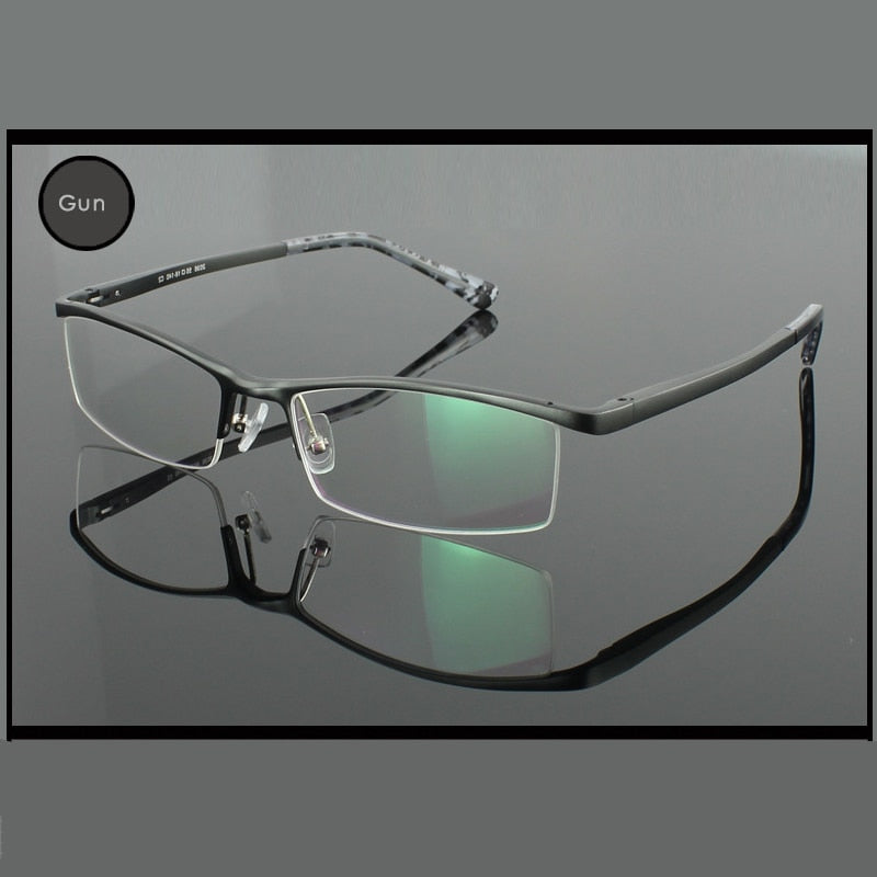 Hotochki Men's Semi Rim Aluminium Magnesium Alloy Frame Eyeglasses 2036 Semi Rim Hotochki Gun gray  