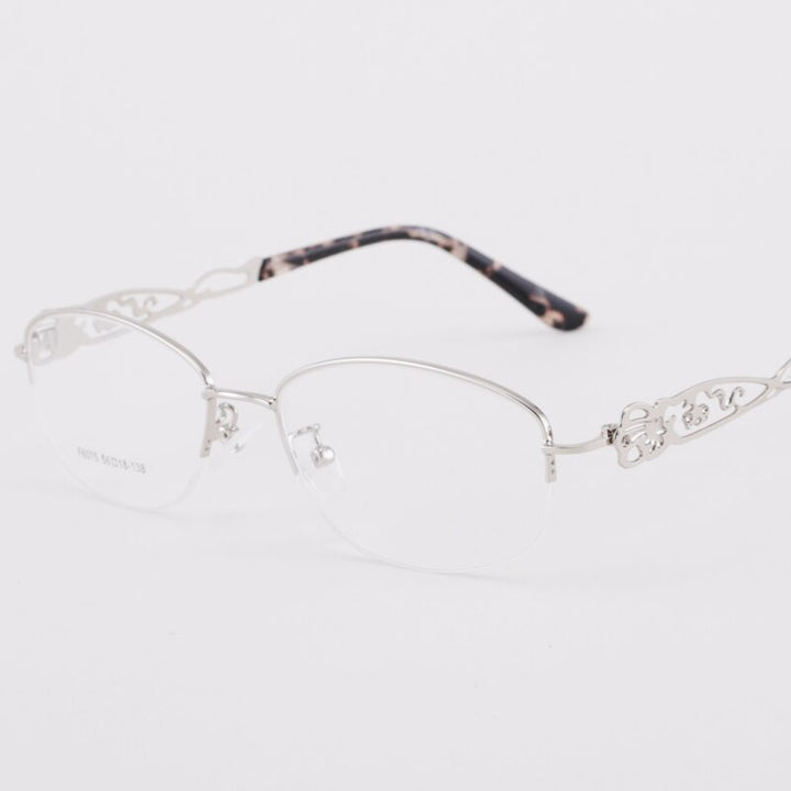 Women's Half Rim Hollow Alloy Frame Eyeglasses 6075 Semi Rim Bclear Silver  