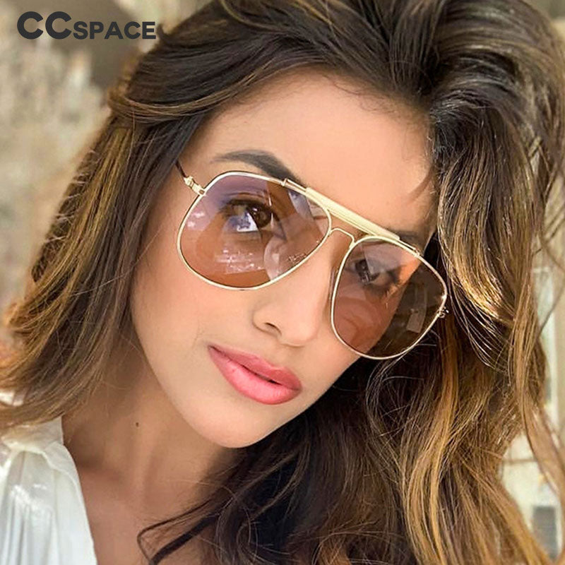 CCspace Women's Full Rim Square Alloy Double Bridge Pilot Frame Sunglasses 45811 Sunglasses CCspace Sunglasses   