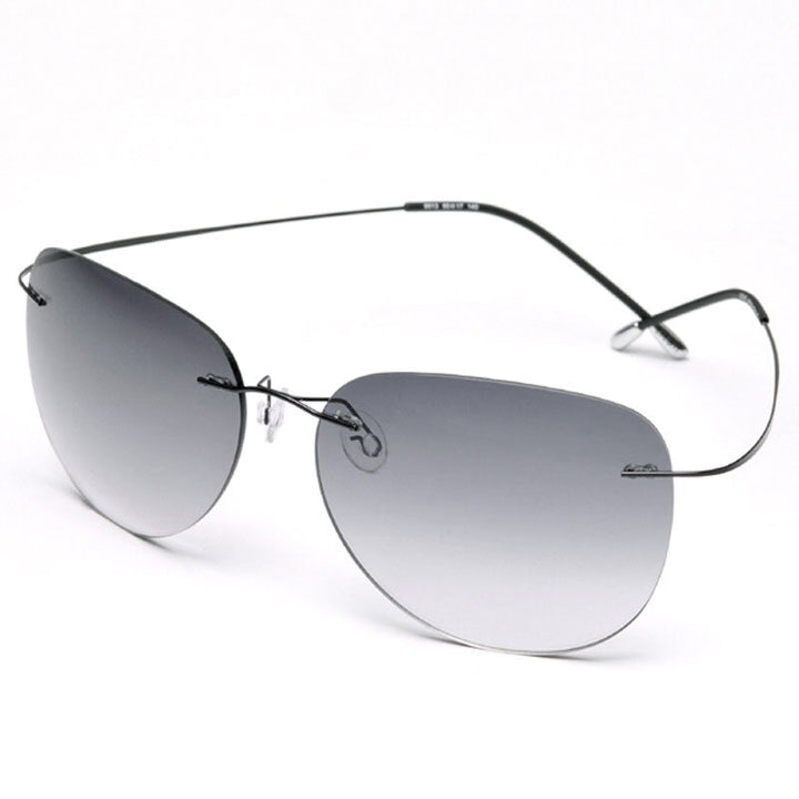 Men's Sunglasses Titanium Rimless Polarized Ultra-light Ti Sunglasses Brightzone Black  