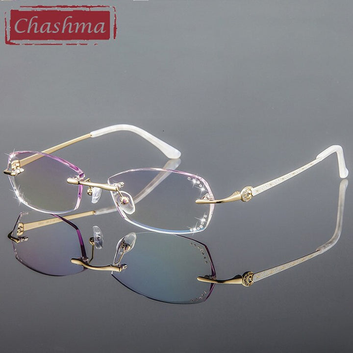 Women's Eyeglasses Diamond Trimmed Titanium Rimless 2890 Rimless Chashma White  