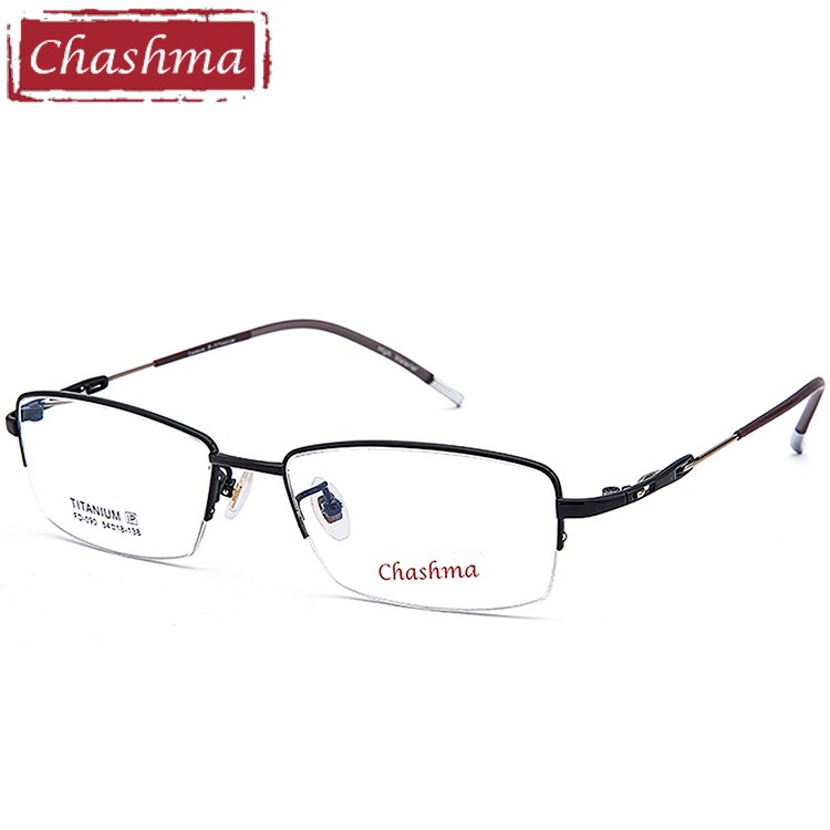 Chashma Ottica Men's Semi Rim Square Titanium Eyeglasses 090 Semi Rim Chashma Ottica Black  
