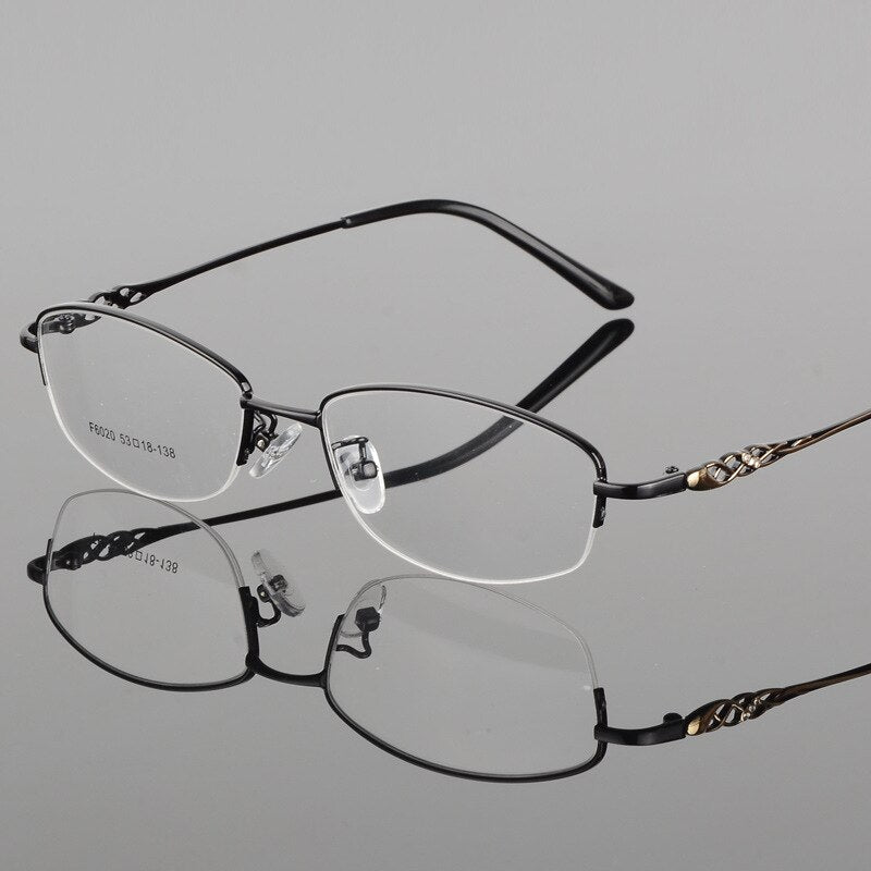 Women's Half Frame Eyeglasses Alloy Frame Sf6020 Frame Bclear black  