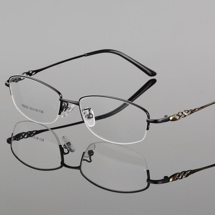 Women's Half Frame Eyeglasses Alloy Frame Sf6020 Frame Bclear black  