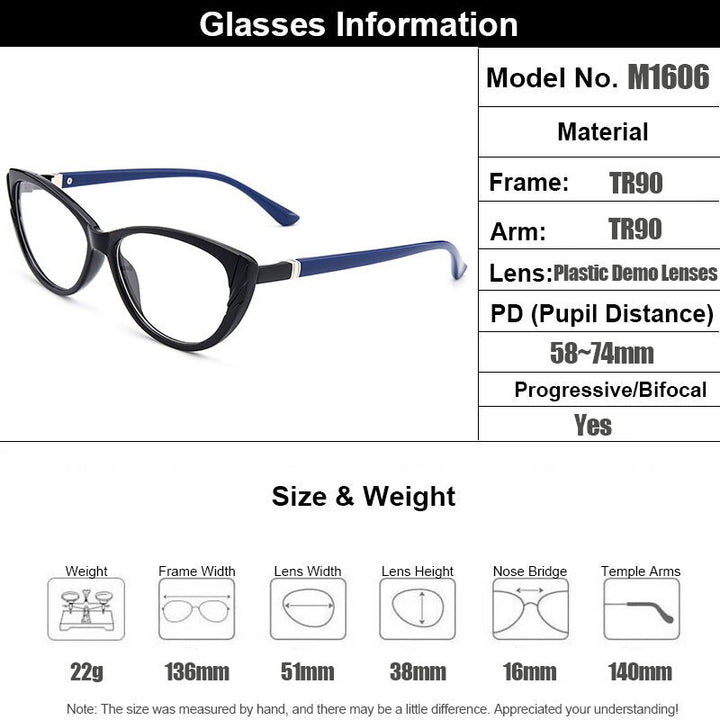 Women's Eyeglasses Cat Eye Ultra-Light Tr90 Plastic M1606 Frame Gmei Optical   