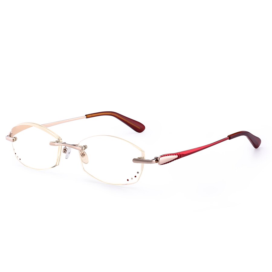 Women's Reading Glasses Diamond Cutting Rimless Anti Blue Light Reading Glasses Brightzone 100 Gold and Red No Case 