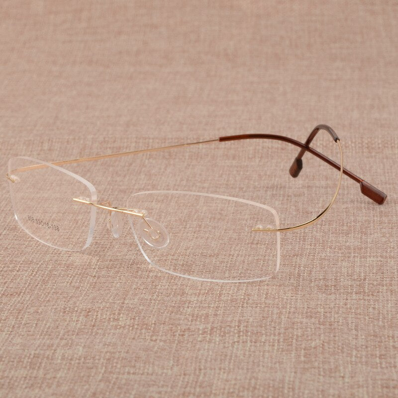 Men's Titanium Alloy Frame Rimless Eyelasses S808 Rimless Bclear Gold  