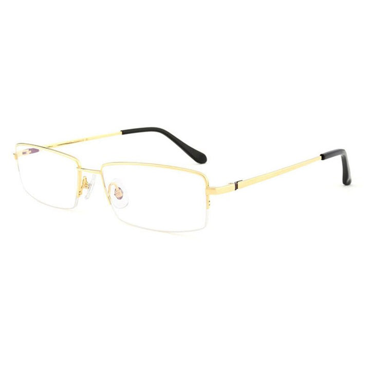 Hotochki Men's Semi Rim Square Titanium Progressive Reading Glasses D81075 Reading Glasses Hotochki +100 Gold 
