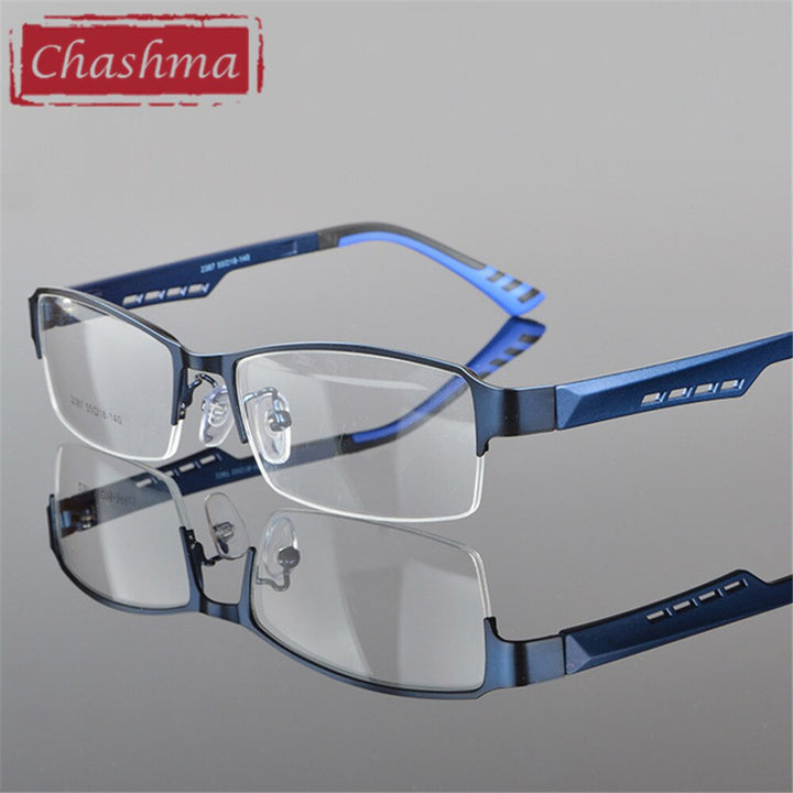 Men's Eyeglasses Half Frame Alloy Rim With TR90 2387 Frame Chashma Blue  