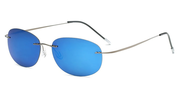 Men's Sunglasses Polarized Sport Rimless Titanium 7.9g Sunglasses Brightzone Gun Rim Green  