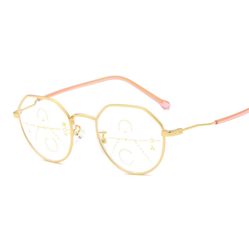 Unisex Progressive Presbyopic Progressive Reading Glasses Geometric Alloy Frame Reading Glasses Brightzone +100 Gold 