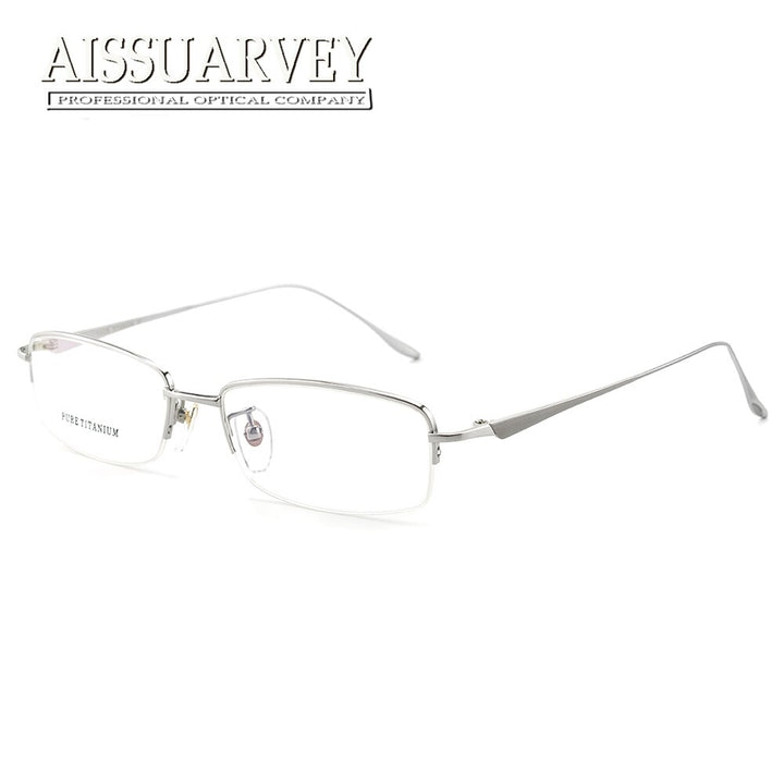 Aissuarvey Men's Semi Rim Titanium Frame Eyeglasses As8272 Semi Rim Aissuarvey Eyeglasses Silver  