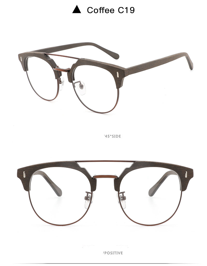Hdcrafter Unisex Full Rim Round Wood Metal Frame Eyeglasses Bc01 Full Rim Hdcrafter Eyeglasses   