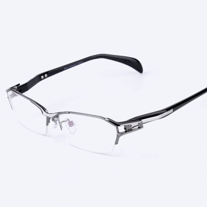 Reven Jate Ej1174 Men Eyeglasses Frame Ultra Light-Weighted Flexible Ip Electronic Plating Metal Material Rim Glasses Frame Reven Jate Gray Half Rim  