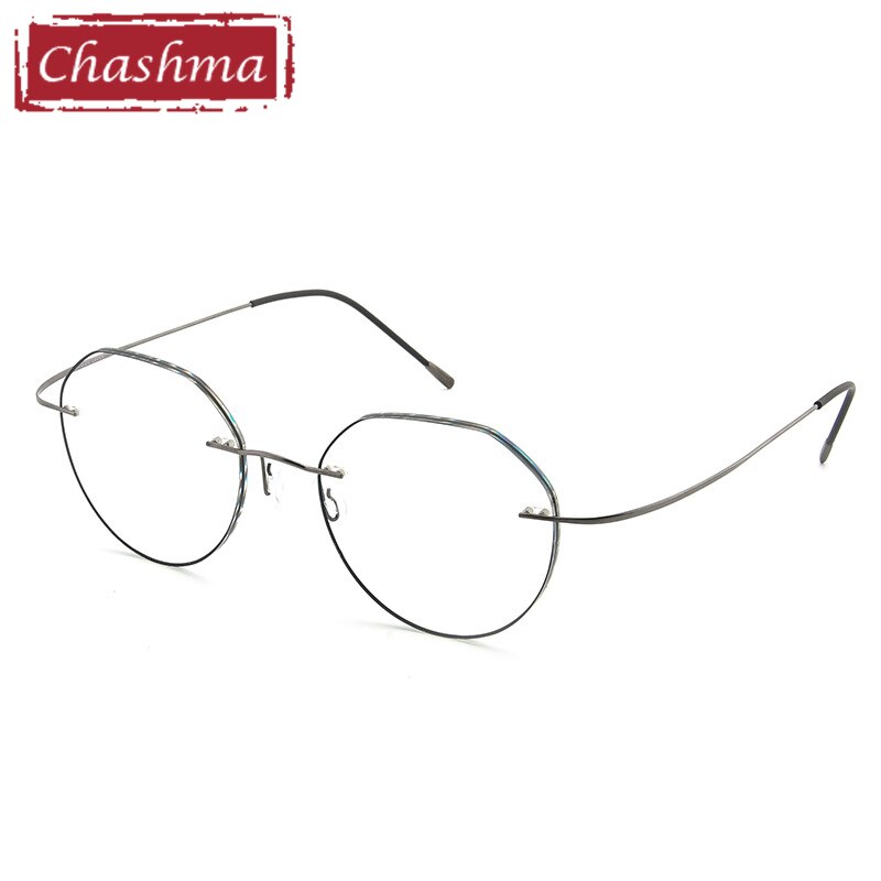 Unisex Eyeglasses Rimless Titanium Frame Round 666 Rimless Chashma Gray  