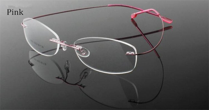 Chashma Ottica Unisex Rimless Rectangle Titanium Eyeglasses Frp1510 Rimless Chashma Ottica pink  