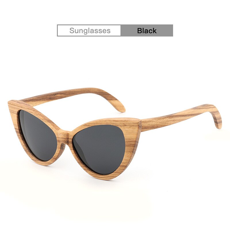 Hdcrafter Women's Full Rim Wood Cat Eye Frame Polarized Sunglasses Sunglasses HdCrafter Sunglasses Black  
