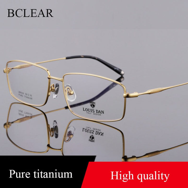 Men's Square Full Rim Titanium Frame Eyeglasses 6638 Full Rim Bclear Gold  
