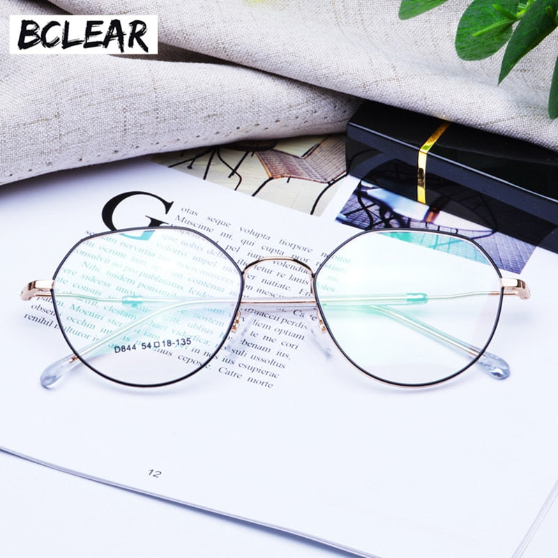 Women's Polygonal Alloy Frame Eyeglasses D844 Full Rim Bclear   