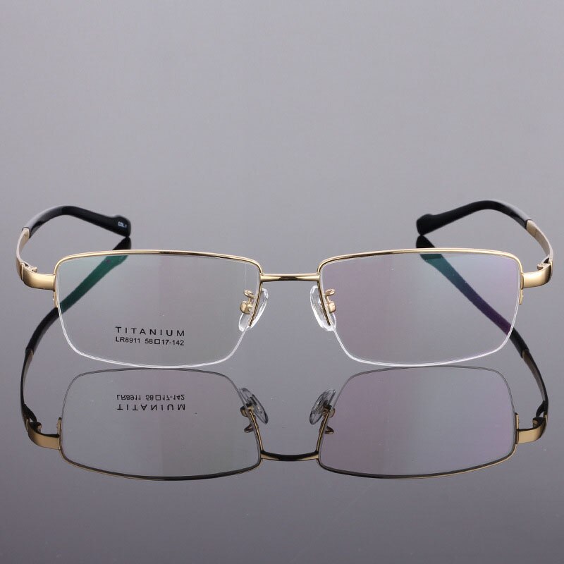 Men's Titanium Eyeglasses Square Semi Rim Frame  Lr8911 Semi Rim Bclear Gold  