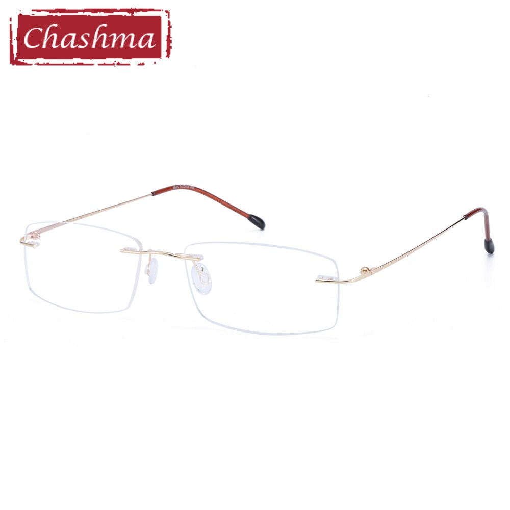Men's Eyeglasses 2 g Rimless Titanium 1189 Rimless Chashma Gold  