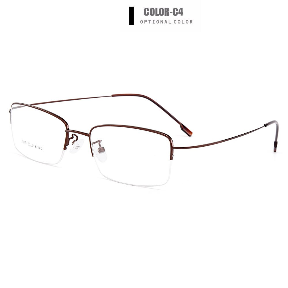 Men's Eyeglasses Semi Rim Memory Titanium Alloy Y879 Frames Gmei Optical C4-Brown  