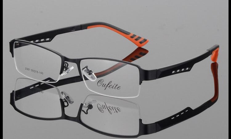 Men's Eyeglasses Half Frame Titanium Alloy Ultra-light S2387 Frame Bclear Black frame red leg  
