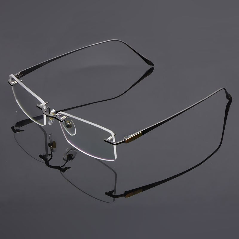 Reven Jate Glasses Rimless Eyeglasses Titanium Frame Uncut Edge Lens Non- Eye Glasses Frame Eyewear 8047 Rimless Reven Jate Gray  