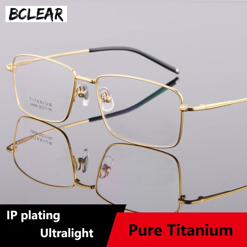 Men's Square Full Rim Frame Titanium Eyeglasses 6900 Full Rim Bclear Gold  