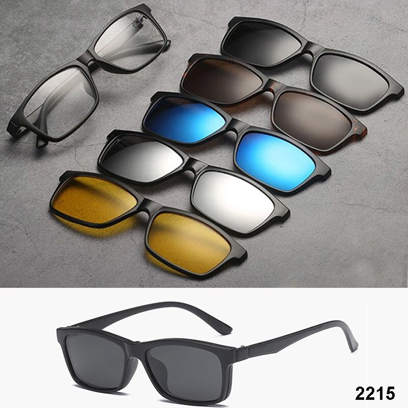 Unisex Clip On Polarized Sunglasses Magnetic 5 Piece Set Eyeglasses Sn2256a2258a-30 Sunglasses Brightzone TR2215  