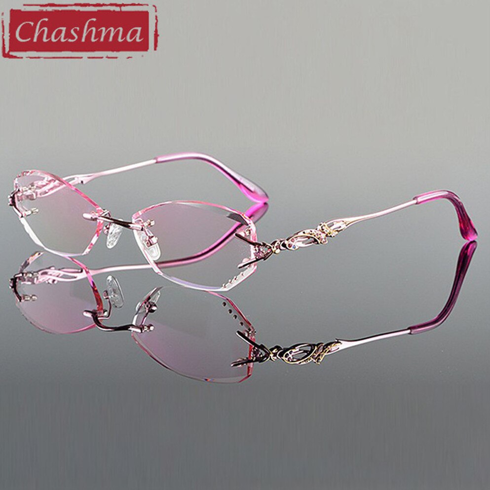 Chashma Ottica Women's Rimless Oval Rectangle Titanium Eyeglasses Tinted Lenses 8036b Rimless Chashma Ottica   