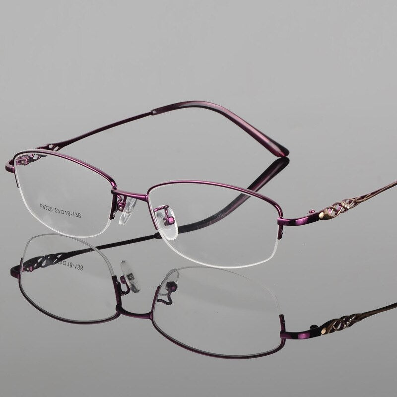 Women's Half Frame Eyeglasses Alloy Frame Sf6020 Semi Rim Bclear Purple  