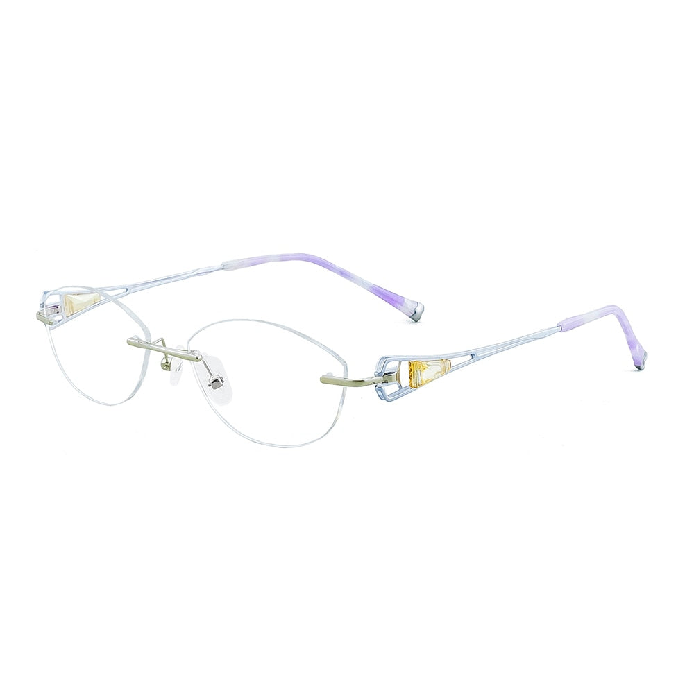 Aissuarvey Women's Rimless Acetate Rhinestone Titanium Frame Eyeglasses As10061 Rimless Aissuarvey Eyeglasses Silver  