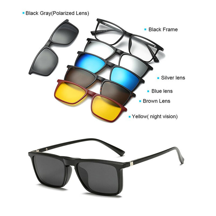 Unisex Clip On Polarized Sunglasses Magnetic 5 Piece Set Eyeglasses Sn2256a2258a-30 Sunglasses Brightzone   