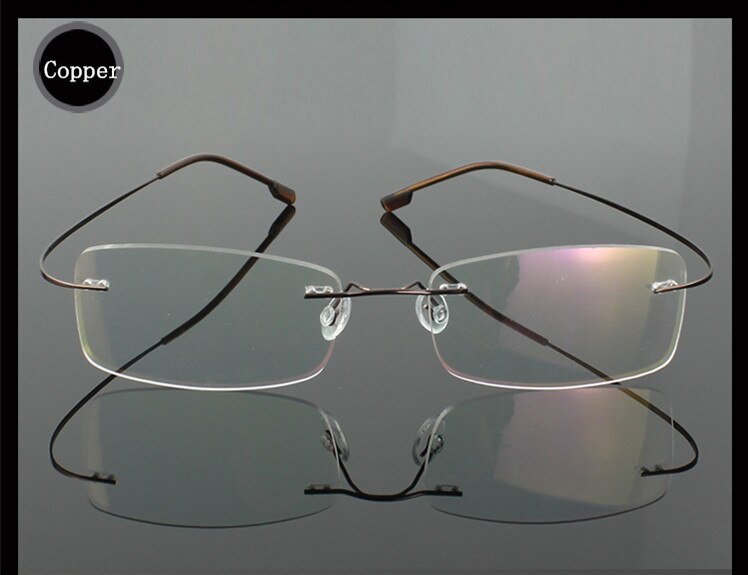 Men's Eyeglasses Stainless Steel Oval Rimless B1989 Rimless Brightzone Copper  