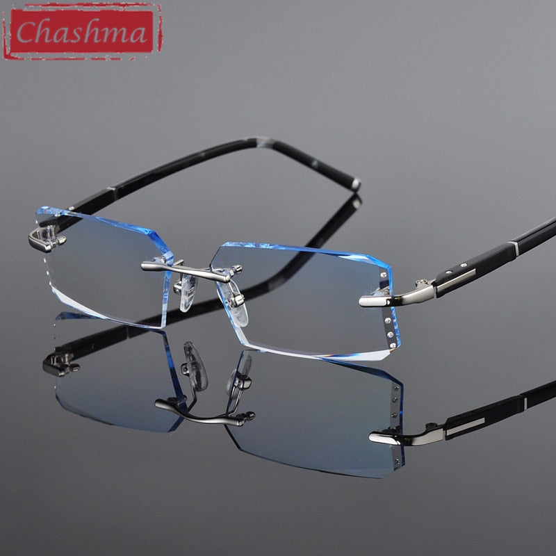 Chashma Ottica Men's Rimless Rectangle Alloy Eyeglasses Tinted Lenses 58003 Rimless Chashma Ottica silver  