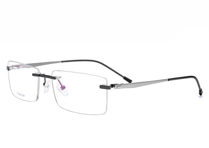 Men's Eyeglasses Rimless Titanium Rectangular 828 Rimless Brightzone Silver  