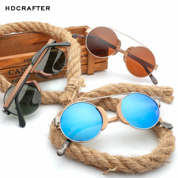 Hdcrafter Women's Full Rim Wood Metal Round Frame Polarized Sunglasses L3058 Sunglasses HdCrafter Sunglasses   