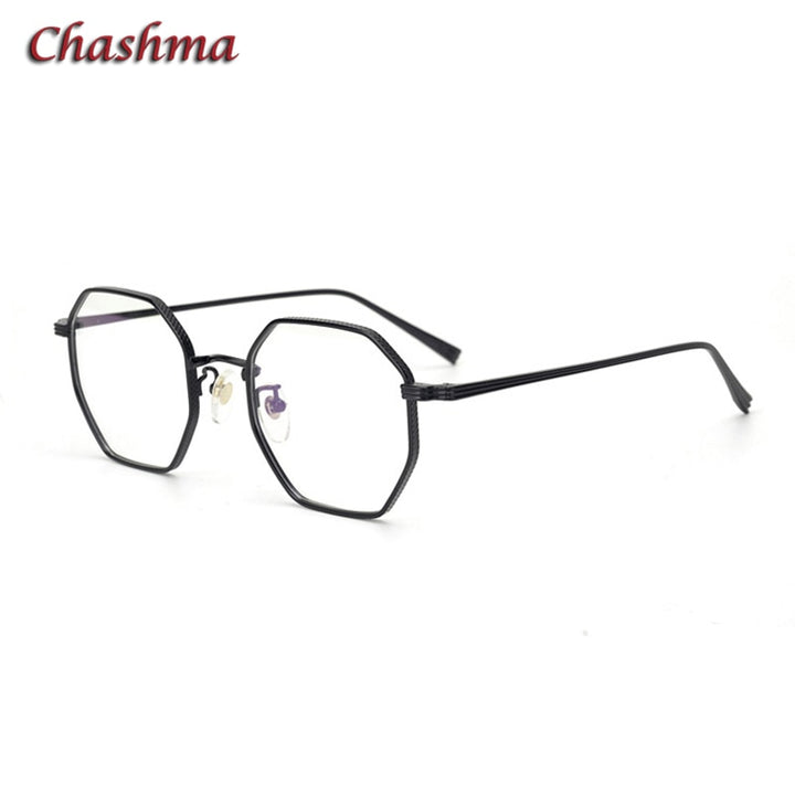 Chashma Ochki Women's Full Rim Irregular Octagon Titanium Acetat Eyeglasses Full Rim Chashma Ochki Black  