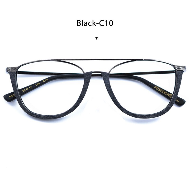 Hdcrafter Unisex Full Rim Round Metal Wood Double Bridge Frame Eyeglasses Ps5051 Full Rim Hdcrafter Eyeglasses Black-C10  